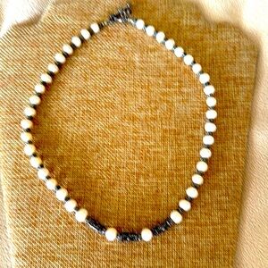 Fresh water white pearls with sterling silver toggle clasp necklace 17” artisan